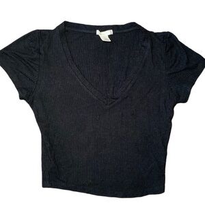 BOZZOLO knit black cropped v neck top